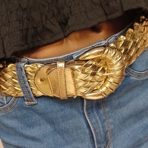 Metallic Gold Wide Weave Belt